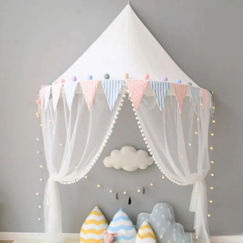 Children Play House Castle Kid Teepee Tents Cotton Foldable Tent Canopy Bed Curtain Baby Crib Netting Girls Boy Room Decoration