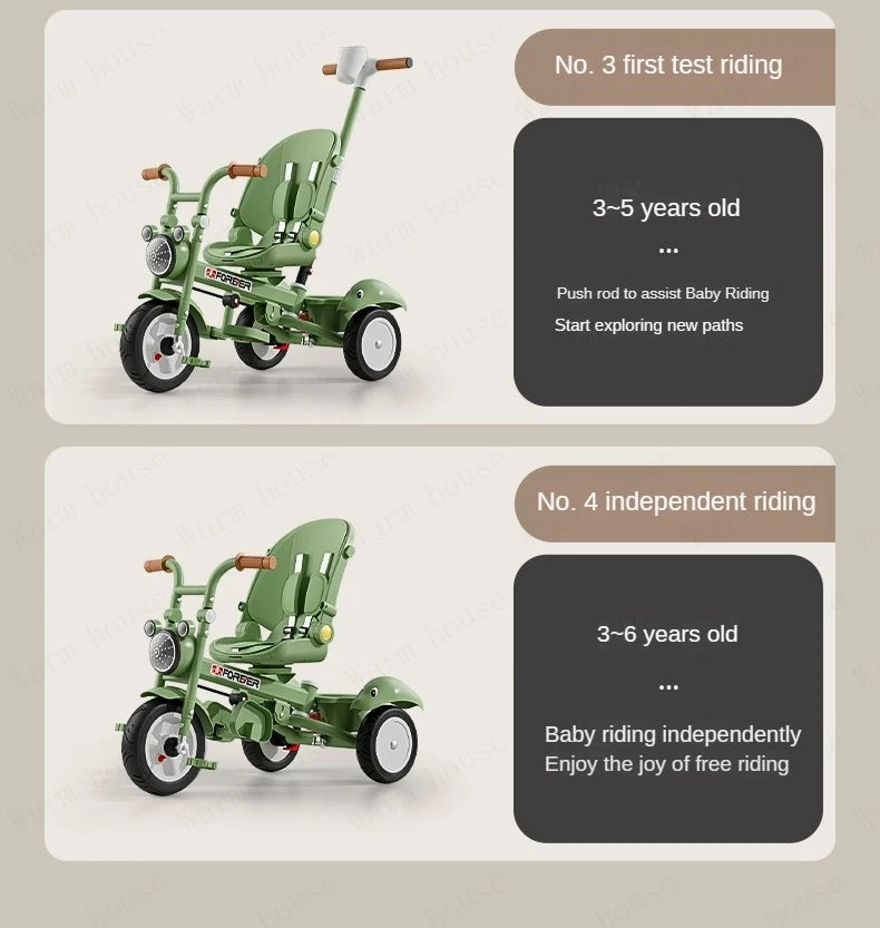 New Children's Tricycle,Reclining and Sitting Foldable Portable Stroller,1-6 Years Old Multifunctional Children's Bicycle