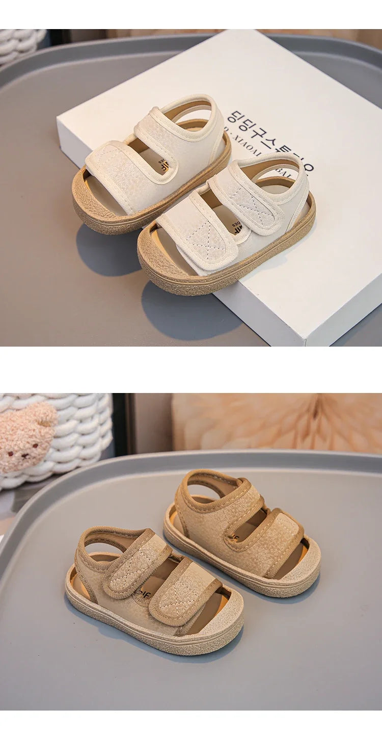 Baby Walking Shoes Toes Capped Soft Sole Boys Girls Casual Shoes Non-slip Retro 2025 Summer New Kids Beach Shoes Comfortable