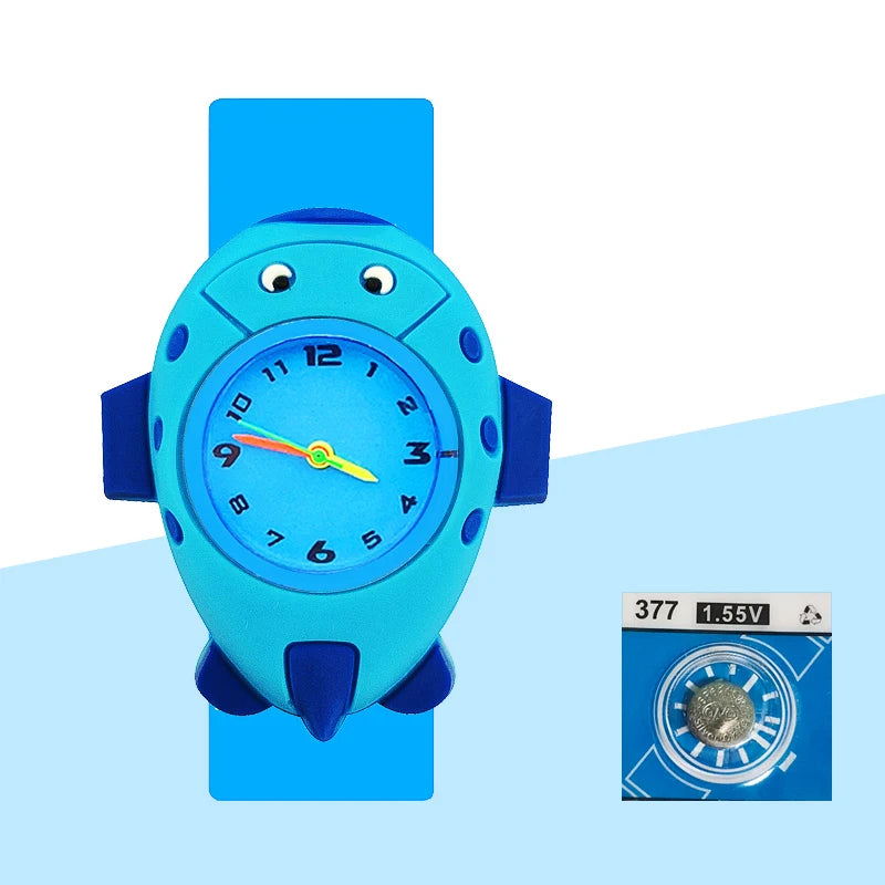 Baby Watch 3D Cartoon Kids Birthday Gift Old Girl Boy Children Study Time Toy Watch Clock Free Spare Battery