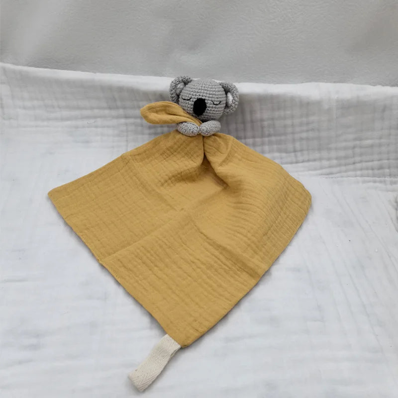 Baby Sleeping Toy Soother Towel Bib Animal Bear Cow Doll Infants Soft Comfort Bib Lovely Animal Baby Security Blanket with Noise
