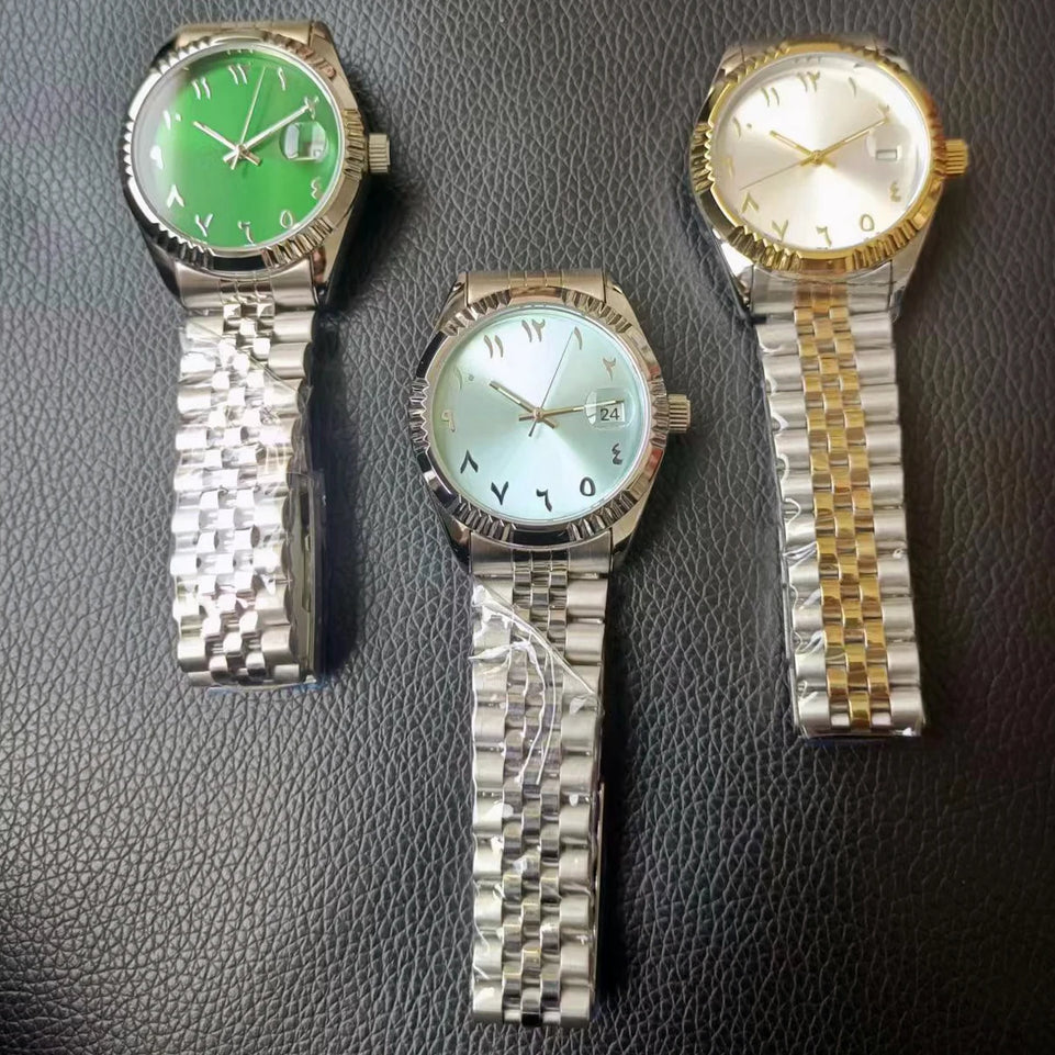 Baby Blue Arabic Watches Unisex Steel Watchband Mechanical Wristwatch Waterproof