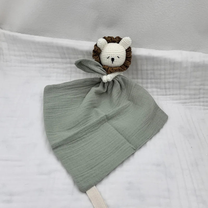Baby Sleeping Toy Soother Towel Bib Animal Bear Cow Doll Infants Soft Comfort Bib Lovely Animal Baby Security Blanket with Noise