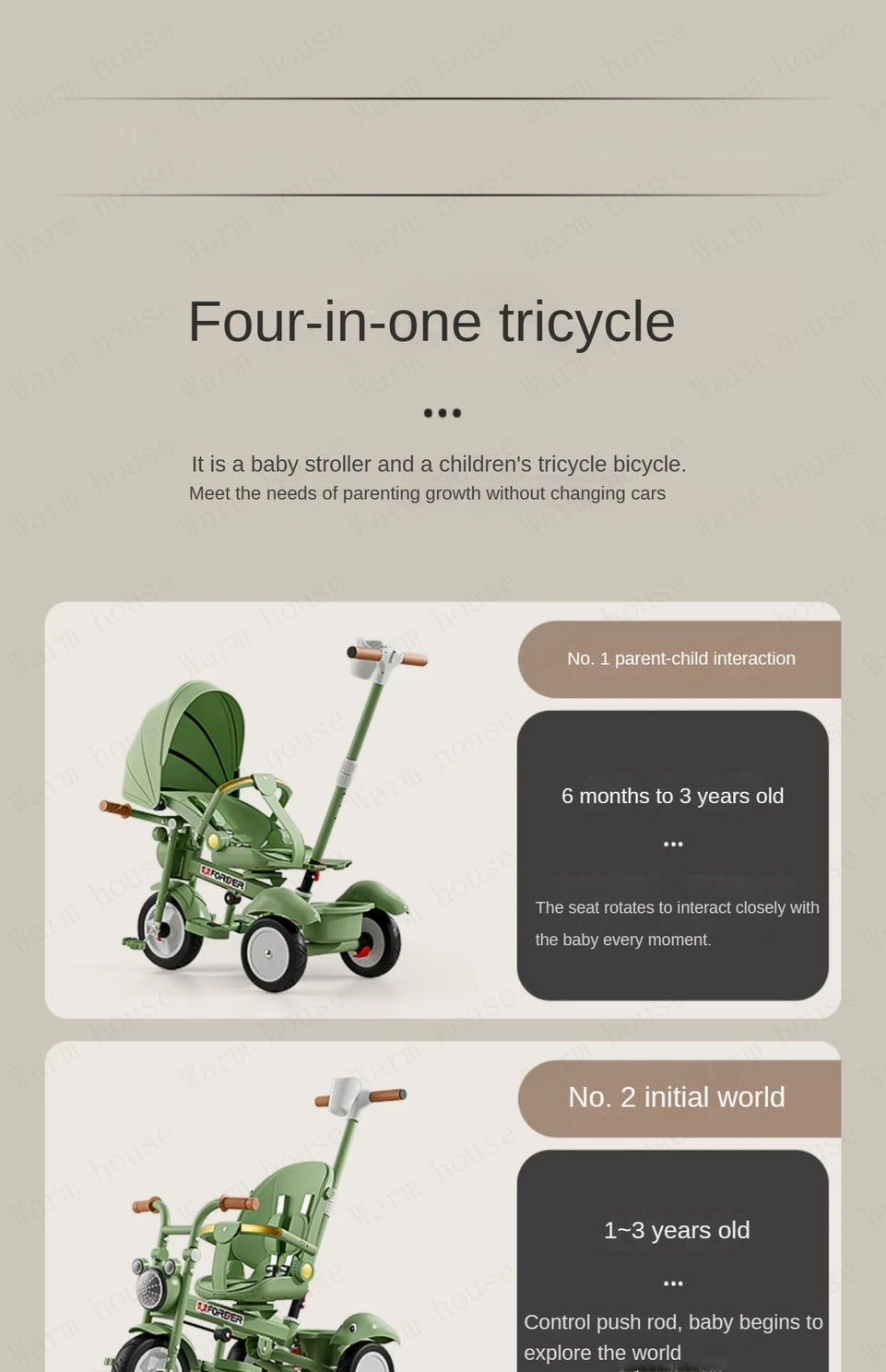 New Children's Tricycle,Reclining and Sitting Foldable Portable Stroller,1-6 Years Old Multifunctional Children's Bicycle