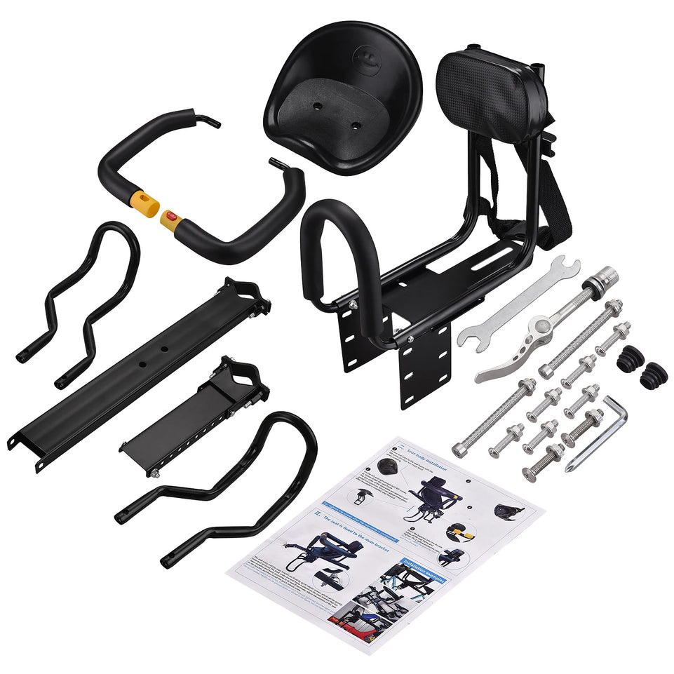 Safety Child Bicycle Seat Bike Front Baby Seat Kids Saddle with Foot Pedals Support Back Rest for MTB Road Bike