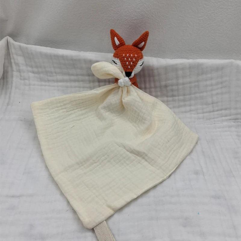 Baby Sleeping Toy Soother Towel Bib Animal Bear Cow Doll Infants Soft Comfort Bib Lovely Animal Baby Security Blanket with Noise