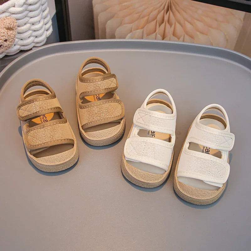 Baby Walking Shoes Toes Capped Soft Sole Boys Girls Casual Shoes Non-slip Retro 2025 Summer New Kids Beach Shoes Comfortable