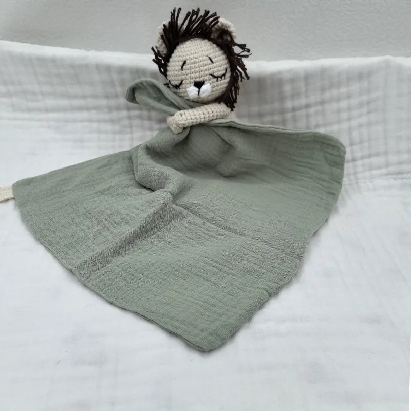 Baby Sleeping Toy Soother Towel Bib Animal Bear Cow Doll Infants Soft Comfort Bib Lovely Animal Baby Security Blanket with Noise