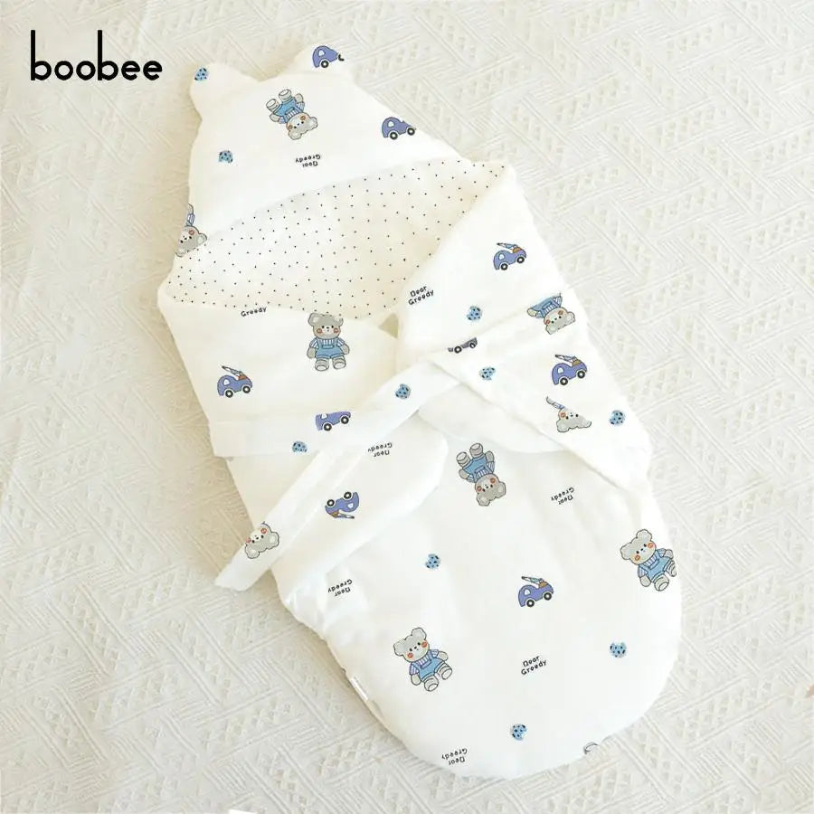 1Pc Baby Blanket, Newborn Sleeping Bag, Thickened for Autumn and Winter, Comfortable and Soft for Outings - Anti-Startle Swaddle Blanket Baby Supplies, Cartoon Print Pattern, Suitable for 0-12 Months, Perfect Baby Shower Gift