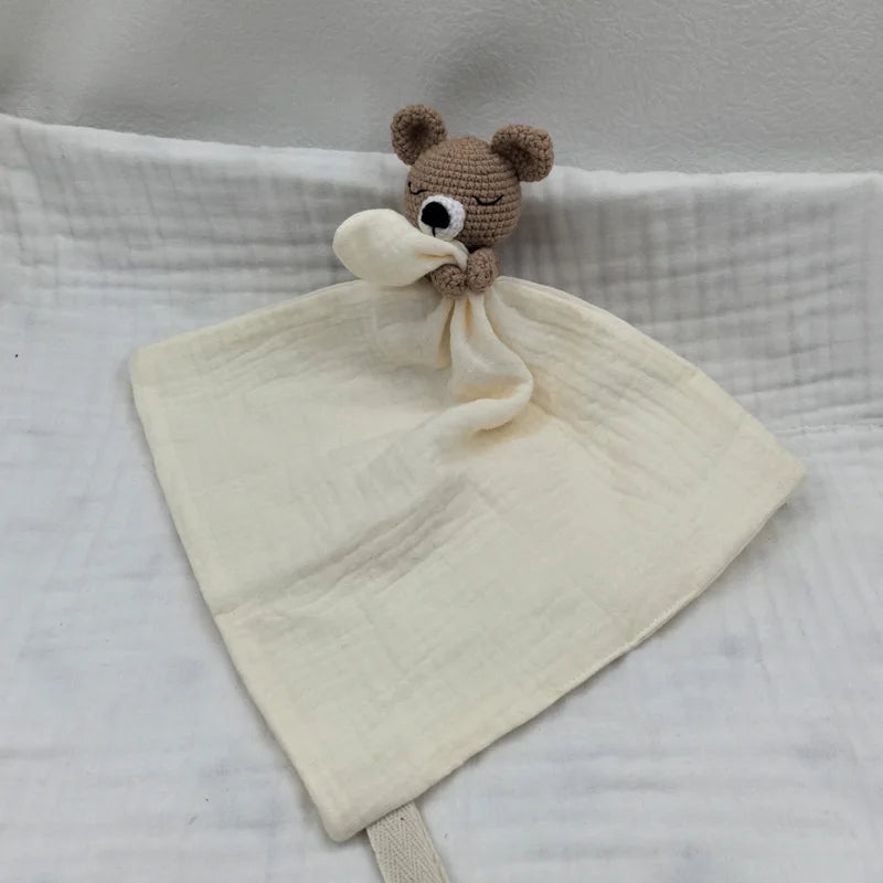 Baby Sleeping Toy Soother Towel Bib Animal Bear Cow Doll Infants Soft Comfort Bib Lovely Animal Baby Security Blanket with Noise