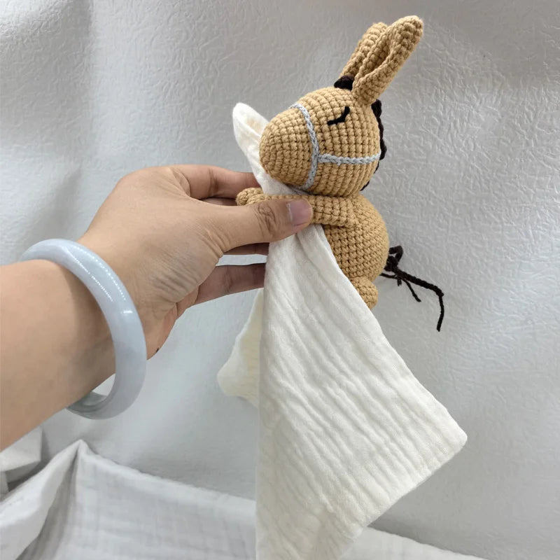 Baby Sleeping Toy Soother Towel Bib Animal Bear Cow Doll Infants Soft Comfort Bib Lovely Animal Baby Security Blanket with Noise