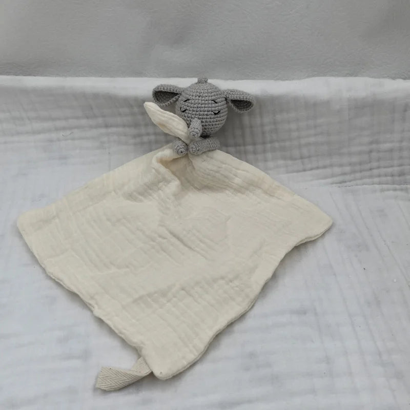 Baby Sleeping Toy Soother Towel Bib Animal Bear Cow Doll Infants Soft Comfort Bib Lovely Animal Baby Security Blanket with Noise