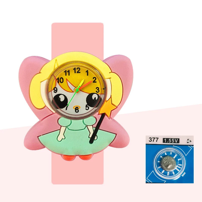 Baby Watch 3D Cartoon Kids Birthday Gift Old Girl Boy Children Study Time Toy Watch Clock Free Spare Battery