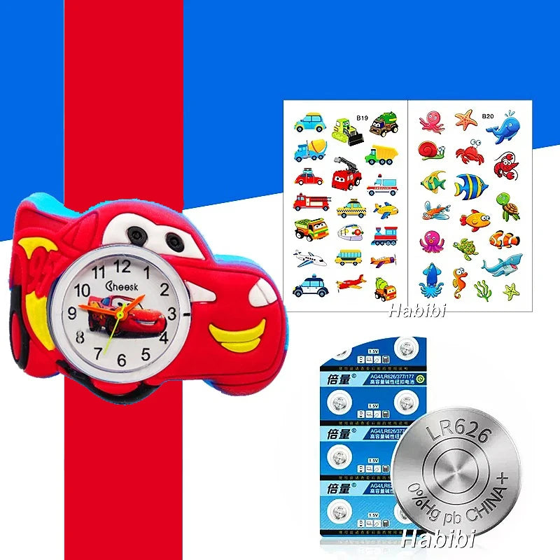 Baby Watch 3D Cartoon Kids Birthday Gift Old Girl Boy Children Study Time Toy Watch Clock Free Spare Battery
