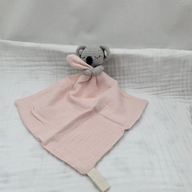 Baby Sleeping Toy Soother Towel Bib Animal Bear Cow Doll Infants Soft Comfort Bib Lovely Animal Baby Security Blanket with Noise