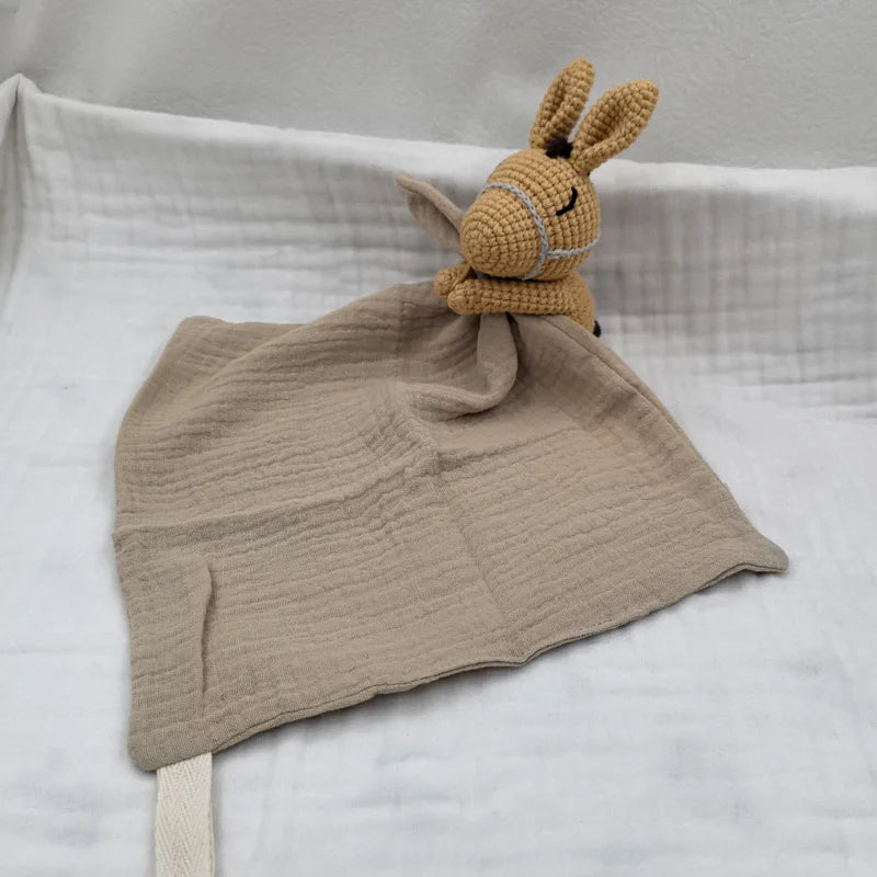 Baby Sleeping Toy Soother Towel Bib Animal Bear Cow Doll Infants Soft Comfort Bib Lovely Animal Baby Security Blanket with Noise
