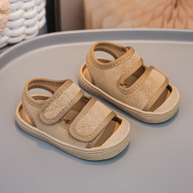 Baby Walking Shoes Toes Capped Soft Sole Boys Girls Casual Shoes Non-slip Retro 2025 Summer New Kids Beach Shoes Comfortable