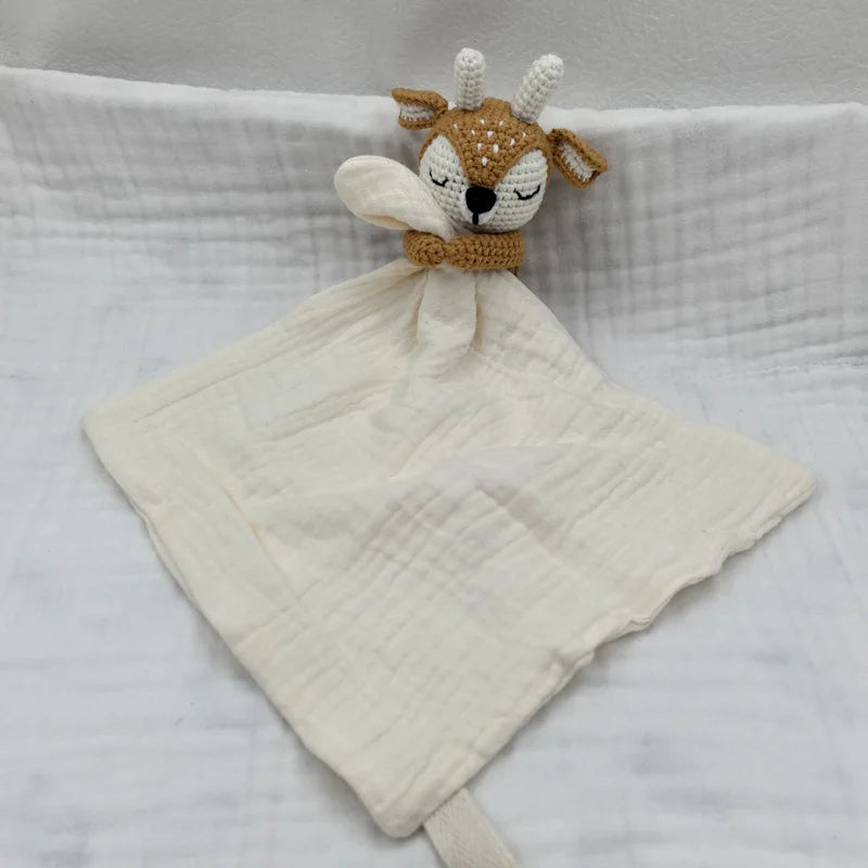 Baby Sleeping Toy Soother Towel Bib Animal Bear Cow Doll Infants Soft Comfort Bib Lovely Animal Baby Security Blanket with Noise