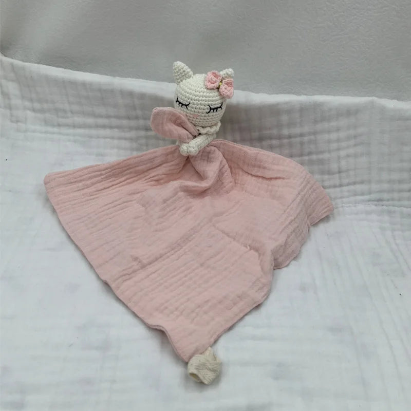 Baby Sleeping Toy Soother Towel Bib Animal Bear Cow Doll Infants Soft Comfort Bib Lovely Animal Baby Security Blanket with Noise