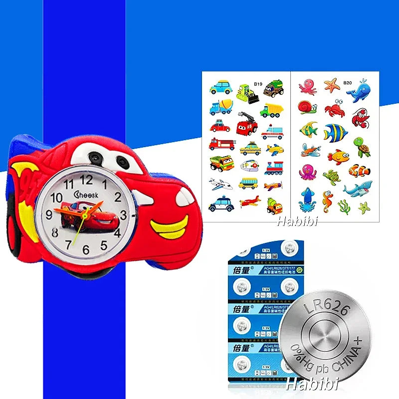 Baby Watch 3D Cartoon Kids Birthday Gift Old Girl Boy Children Study Time Toy Watch Clock Free Spare Battery