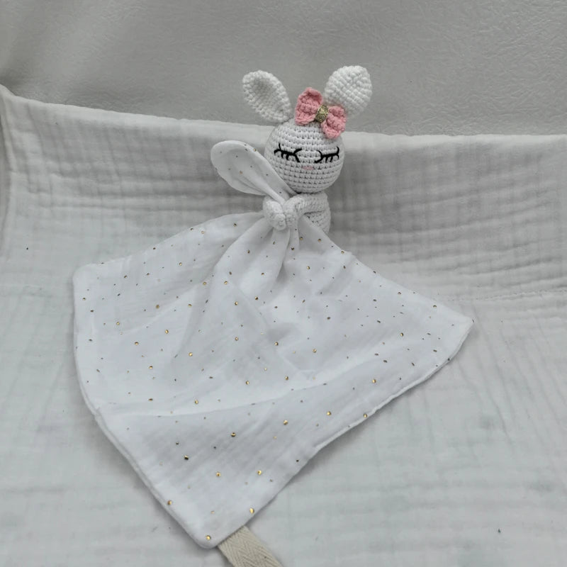 Baby Sleeping Toy Soother Towel Bib Animal Bear Cow Doll Infants Soft Comfort Bib Lovely Animal Baby Security Blanket with Noise