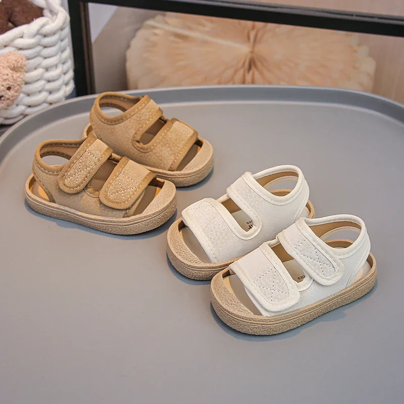 Baby Walking Shoes Toes Capped Soft Sole Boys Girls Casual Shoes Non-slip Retro 2025 Summer New Kids Beach Shoes Comfortable